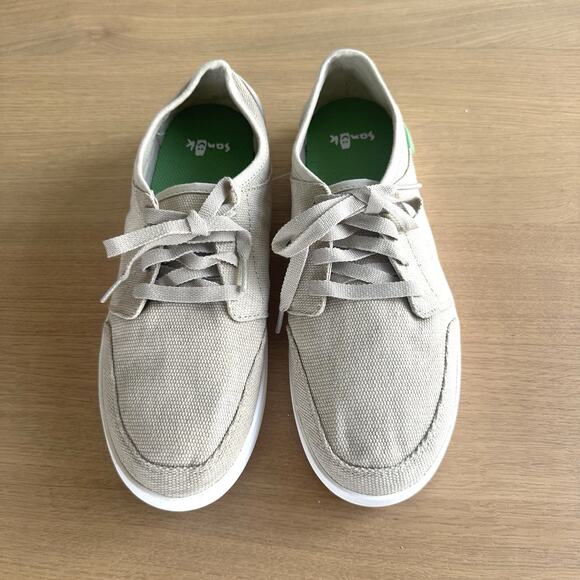Sanuk Vagabond Lace Up Sneaker Mens SZ 9 Natural Canvas Surf Beach Summer Casual main image 6